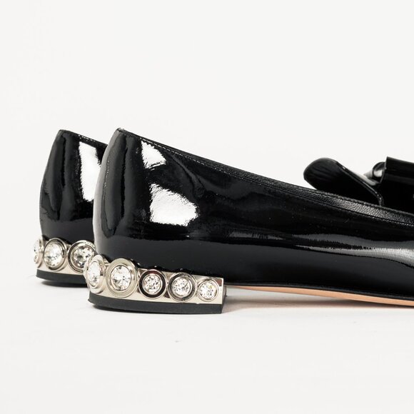 Miu Miu Black Patent Jewel-Heel Bow Pointed-Toe Flats - Picture 9 of 11